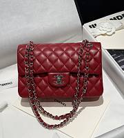 Chanel Classic Red Lamskin Silver Hardware Bag - 14.5x23x6cm - 1