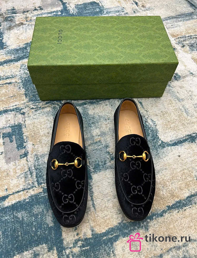 Men's Gucci Jordaan Loafer Black GG Velvet - 1