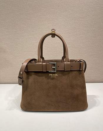 Prada Medium Prada Buckle Suede Bag With Belt Cocoa Brown - 32x23x11cm