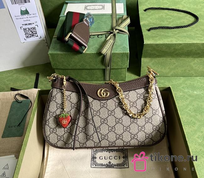 Gucci Ophidia Small Shoulder Bag Beige And Ebony GG - 25×15.5×6cm - 1