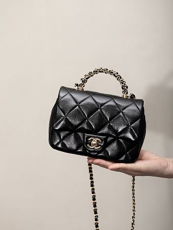 Chanel Mini Flap Bag with Top Handle Shiny Lambskin Gold Tone Metal Black - 14×19×8.5cm 