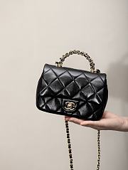 Chanel Mini Flap Bag with Top Handle Shiny Lambskin Gold Tone Metal Black - 14×19×8.5cm  - 3