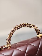 Chanel Small Flap Bag with Top Handle Shiny Lambskin Gold Tone Metal Burgundy - 25×17×8cm  - 2