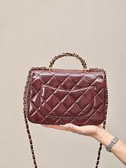 Chanel Small Flap Bag with Top Handle Shiny Lambskin Gold Tone Metal Burgundy - 25×17×8cm  - 4