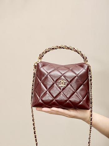 Chanel Clutch with Strap Lambskin Gold Plated Metal Burgundy - 14×18.5×7cm