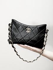 Chanel Hobo Handbag Lambskin Gold Tone Metal Black - 17×24×5cm  - 1