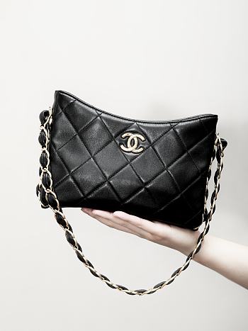 Chanel Hobo Handbag Lambskin Gold Tone Metal Black - 17×24×5cm 