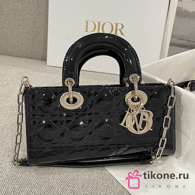 Dior Small Lady D-Joy Bag Black Patent Cannage Calfskin - 22x11.5x6cm - 1