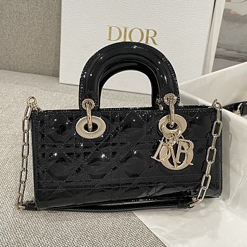 Dior Small Lady D-Joy Bag Black Patent Cannage Calfskin - 22x11.5x6cm