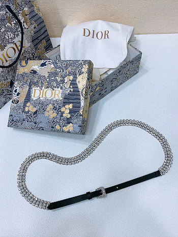 Dior Sparkle Belt Black Smooth Calfskin Metal Resin Pearls And Silver Tone Crystals 10mm