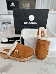 Chanel Suede Calfskin Shearling Turn Lock Clogs Brown - 1