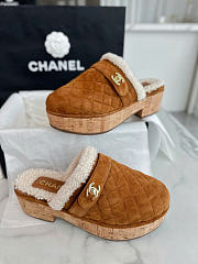 Chanel Suede Calfskin Shearling Turn Lock Clogs Brown - 3