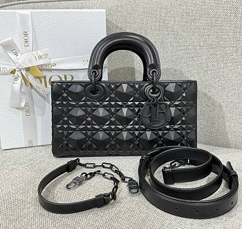 Dior Medium Lady D-Joy Bag Black With Diamond Motif - 26x13.5x5cm