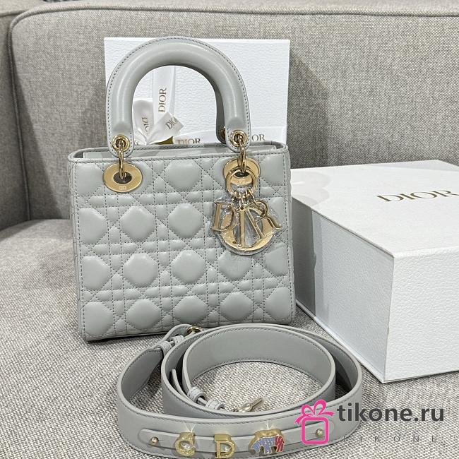 Small Lady Dior My ABCDior Bag Gray Cannage Lambskin - 20x17x8cm - 1