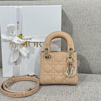 Lady Dior Micro Bag Beige Patent Cannage Calfskin - 12x10.2x5cm