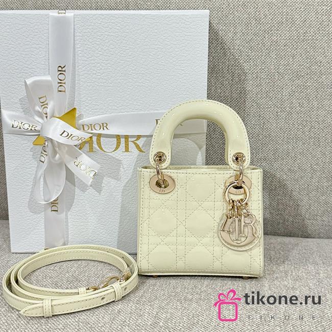 Lady Dior Micro Bag White Patent Cannage Calfskin - 12x10.2x5cm - 1