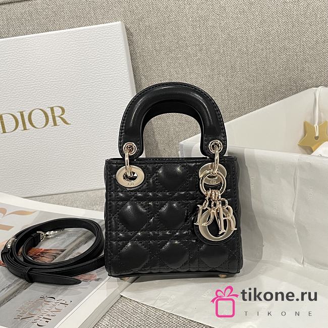 Lady Dior Micro Bag Black Cannage Lambskin - 12x10.2x5cm - 1