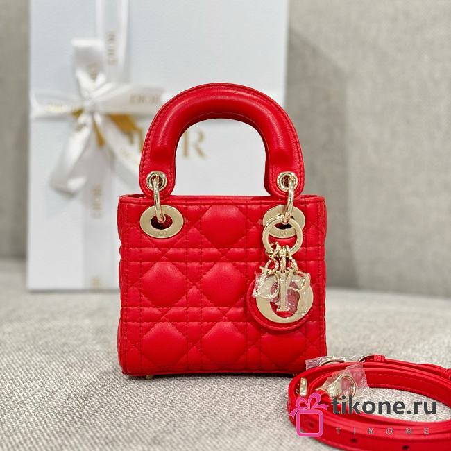 Lady Dior Micro Bag Red Cannage Lambskin - 12x10.2x5cm - 1