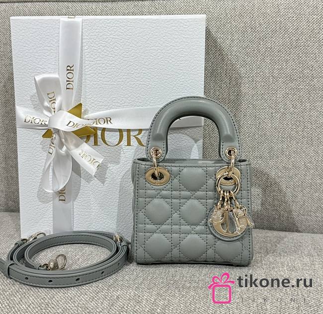 Lady Dior Micro Bag Gray Cannage Lambskin - 12x10.2x5cm - 1