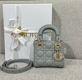 Lady Dior Micro Bag Gray Cannage Lambskin - 12x10.2x5cm