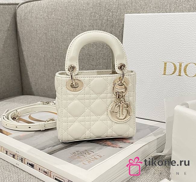 Lady Dior Micro Bag White Cannage Lambskin - 12x10.2x5cm - 1