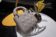 Mini Lady Dior Bag Elephant Grey Silver Hardware Cannage Lambskin - 17x15x7cm - 3