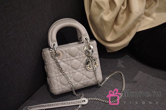 Mini Lady Dior Bag Elephant Grey Silver Hardware Cannage Lambskin - 17x15x7cm - 1