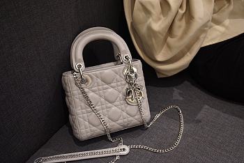 Mini Lady Dior Bag Elephant Grey Silver Hardware Cannage Lambskin - 17x15x7cm