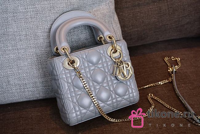 Mini Lady Dior Bag Pearlescent Gray Cannage Lambskin - 17x15x7cm - 1