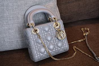 Mini Lady Dior Bag Pearlescent Gray Cannage Lambskin - 17x15x7cm