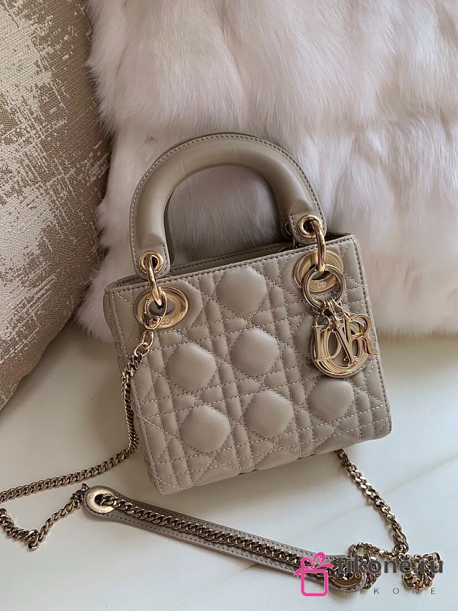 Mini Lady Dior Bag Taupe Gold Hardware Cannage Lambskin - 17x15x7cm - 1