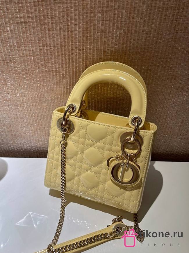 Mini Lady Dior Bag Yellow Patent Cannage Calfskin - 17x15x7cm - 1