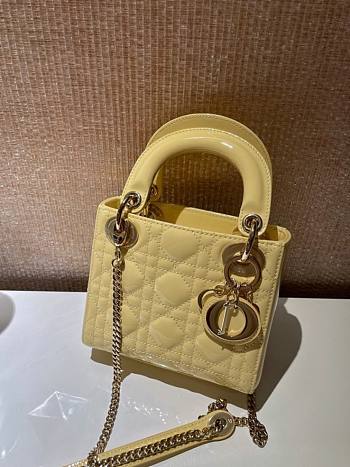 Mini Lady Dior Bag Yellow Patent Cannage Calfskin - 17x15x7cm