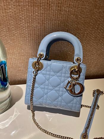 Mini Lady Dior Bag Blue Patent Cannage Calfskin - 17x15x7cm