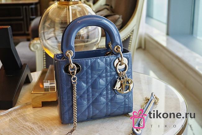 Mini Lady Dior Bag Dark Blue Patent Cannage Calfskin - 17x15x7cm - 1