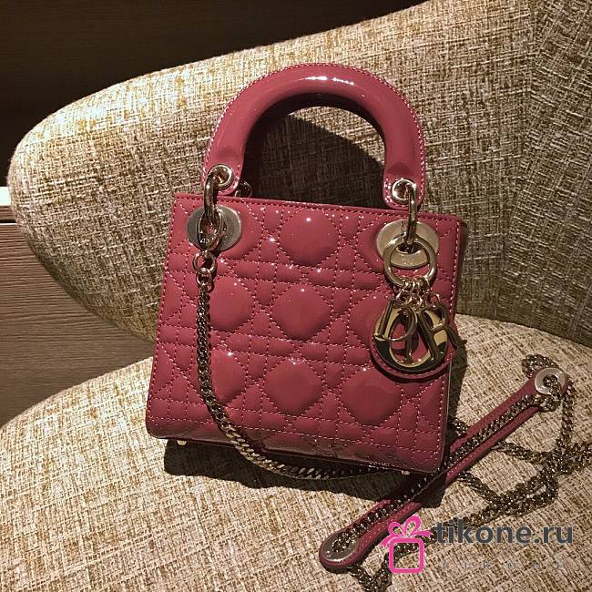 Mini Lady Dior Bag Dark Pink Patent Cannage Calfskin - 17x15x7cm - 1