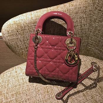 Mini Lady Dior Bag Dark Pink Patent Cannage Calfskin - 17x15x7cm