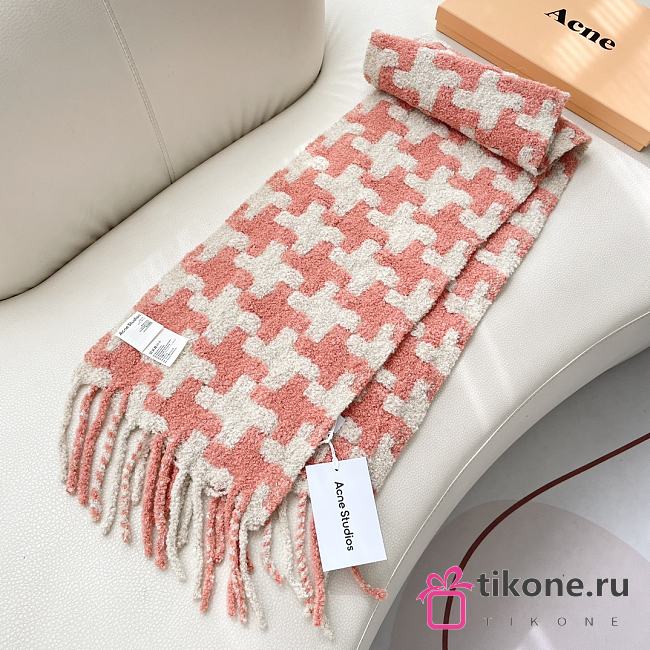 Acne Studios Hound Stooth Scarf Pink Beige - 25x210cm - 1