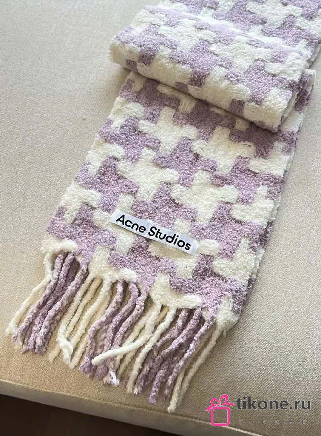 Acne Studios Hound Stooth Scarf Lilac White - 25x210cm - 1