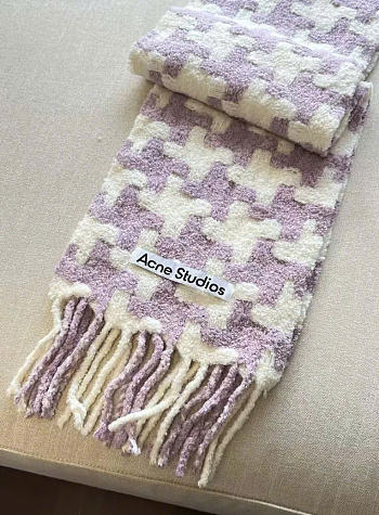 Acne Studios Hound Stooth Scarf Lilac White - 25x210cm