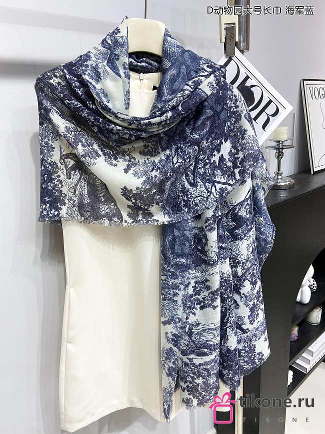 Dior Toile de Jouy Sauvage Stole White and Navy Blue Cashmere - 140x180cm - 1