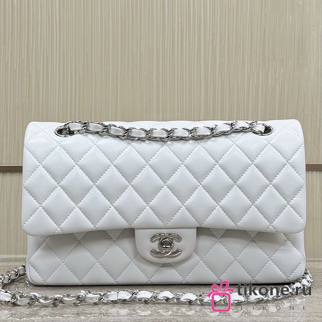 Chanel Classic White Lamskin Silver Hardware Bag - 15.5×25.5×6.5cm - 1