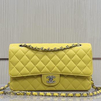 Chanel Classic Yellow Caviar Silver Hardware Bag - 15.5×25.5×6.5cm