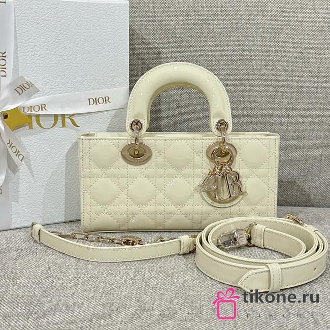 Dior Small Lady D-Joy Bag White Patent Cannage Calfskin - 22x11.5x6cm - 1