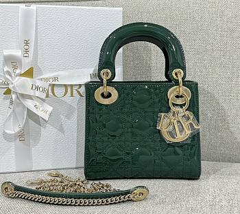 Mini Lady Dior Bag Dark Green Patent Cannage Calfskin - 17x15x7cm