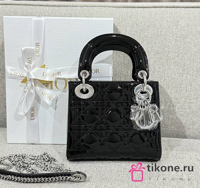 Mini Lady Dior Bag Black Silver Hardware Patent Cannage Calfskin - 17x15x7cm - 1