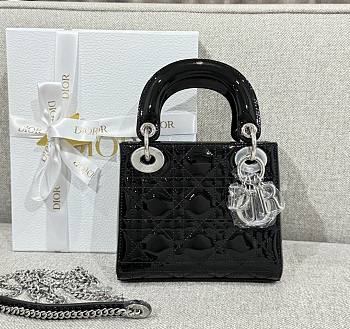 Mini Lady Dior Bag Black Silver Hardware Patent Cannage Calfskin - 17x15x7cm