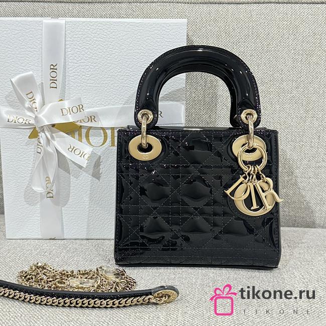 Mini Lady Dior Bag Black Gold Hardware Patent Cannage Calfskin - 17x15x7cm - 1