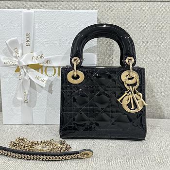 Mini Lady Dior Bag Black Gold Hardware Patent Cannage Calfskin - 17x15x7cm