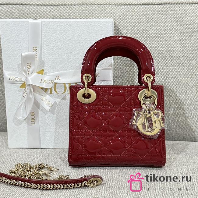 Mini Lady Dior Bag Cherry Red Patent Cannage Calfskin - 17x15x7cm - 1